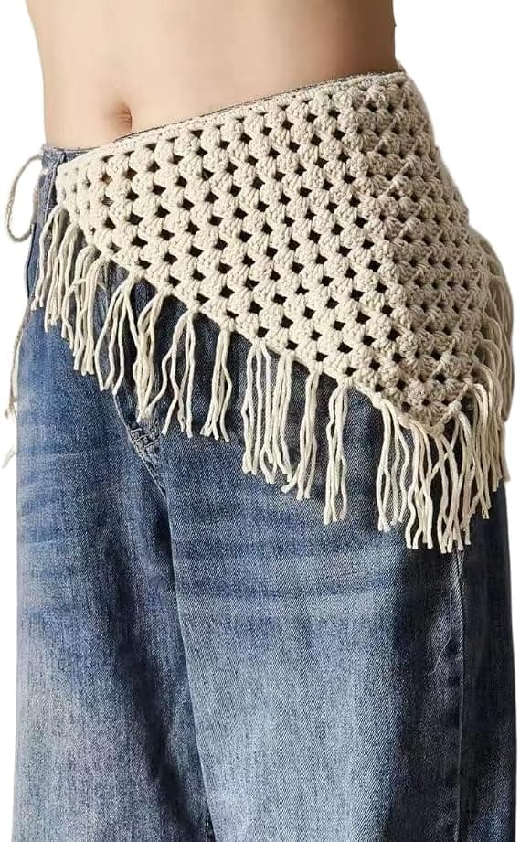 Triangle Fringe Lace Hip Scarf, Triangle Hip Scarf, Shawl with Long Fringe