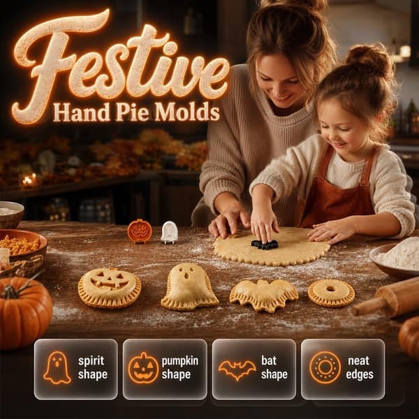 Mini Hand Pie Molds Set, 3 Pcs Pumpkin Bat Ghost Pie Press for Baking, Create Cute Pocket Pies Easily, Small Pastry Baking, 6 Pcs