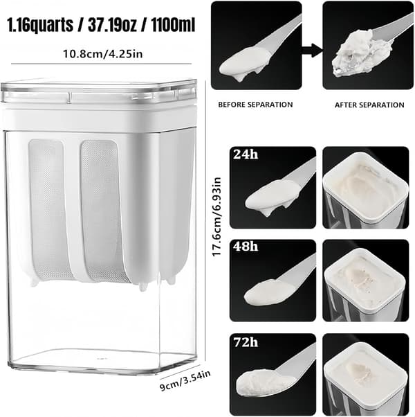 1100 ml kapasitet yoghurt sil/separator for gresk yoghurtmaskiner, brukt til myse separasjon.