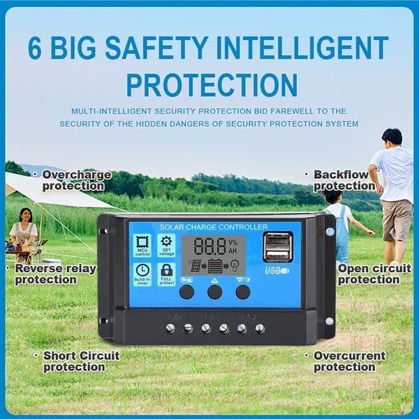Solarladdningsregulator PWM 30A 12V/24V Auto Parameter Solpanelregulator med Justerbar LCD-skärm Dubbla USB-portar Timerinställning PWM MPPT