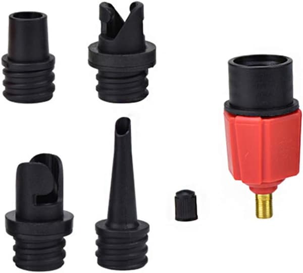 Bilkompressor til oppustelig pumpeventiladapter, 4 dyseadapter til luftmadras, svømmering/pool, oppustelig seng/sofa, båd, kajak, SUP, sort
