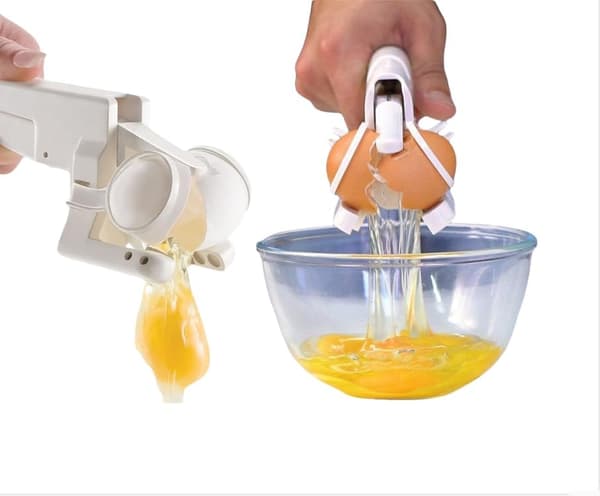 3-i-1 Eggeskjærer og Separatorverktøy, Blader i Rustfritt Stål, 9,25 x 4,33 tommer, Hvit (Eggknekker)