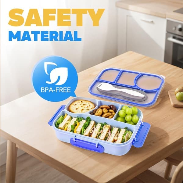 Bento Box Adult, Lunch Box, 4-Compartment Lunch Boxes, Drop-Proof, Dishwasher Safe & Made from BPA-Free Materials (Blue)