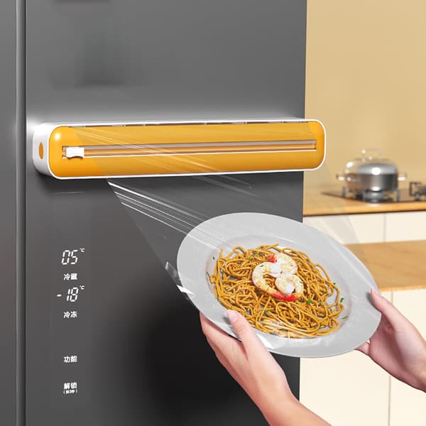 Multikutter for plastfolie, aluminiumsfolie og bakepapir, magnetisk holder for ruller opptil 30 cm bredde, lett å rive (blå)