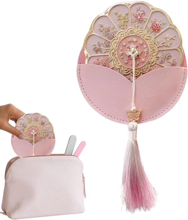 Fickspegel – Elegant sminkspegel med blommönster, kompakt och bärbar resespegel
