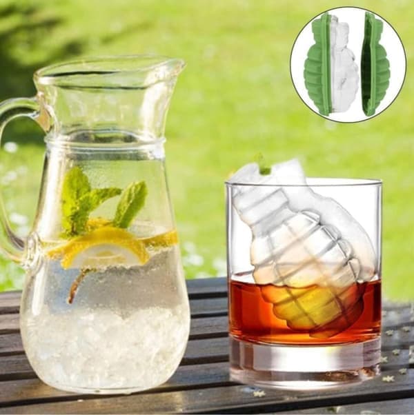 3-pack 3D Granat Isbitsform, Grön Silikon Handgranatformad Isbollsbricka för Whisky, Nyhet Ismaskin Present för Män och Mi