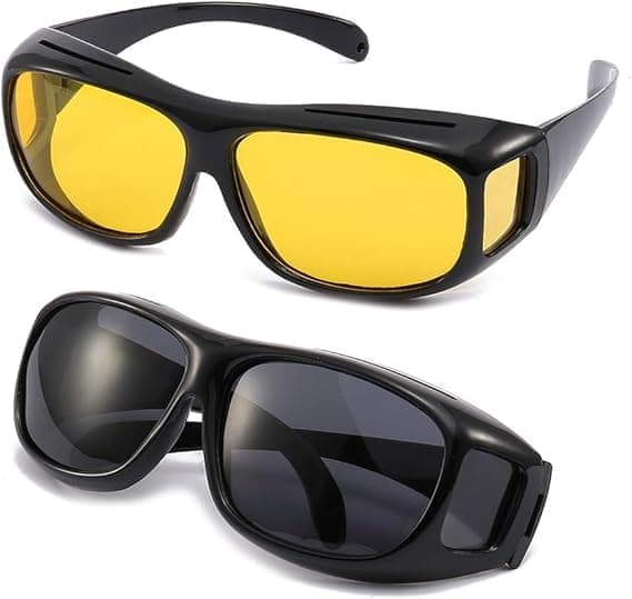 2-pack High-Resolution Day/Night Driving UV400 Sunglasses for Couples, Anti-Glare, Compatible with Glasses