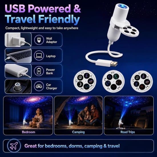 5D Holographic Night Light Projector – Holographic Projection Night Light – Starry Sky Projector – Plug-and-Play – 360° Adjustable – USB Powered