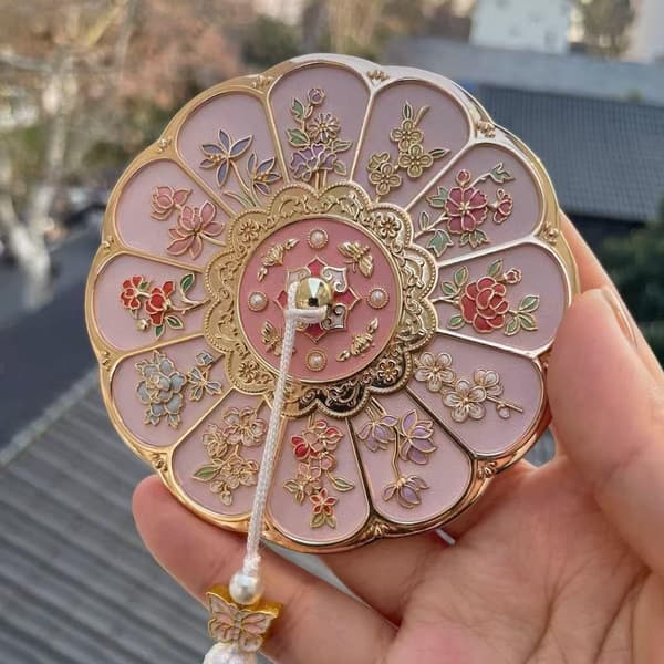Fickspegel – Elegant sminkspegel med blommönster, kompakt och bärbar resespegel