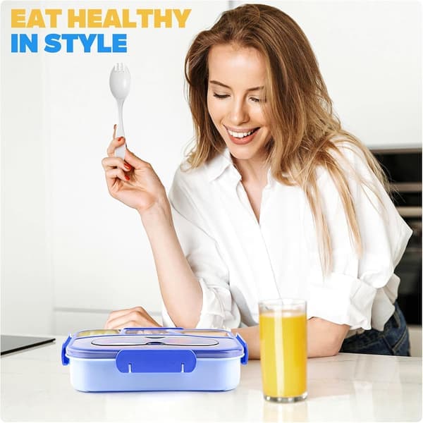 Bento Box Adult, Lunch Box, 4-Compartment Lunch Boxes, Drop-Proof, Dishwasher Safe & Made from BPA-Free Materials (Blue)