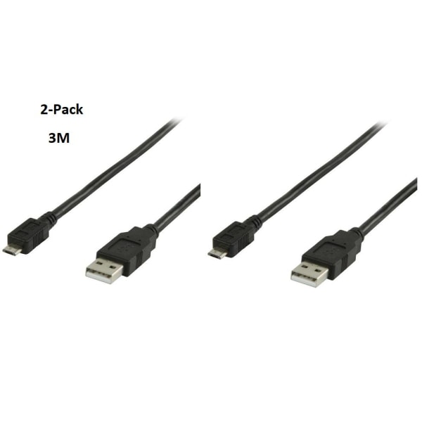 2-Pack USB 2.0 Kabel A-Hane - Micro B-Hane 3m 3 meter