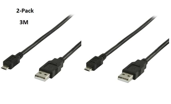 2-Pack PS4 Laddarkabel Laddkabel 3m Playstation 4 PS4 3 meter 3