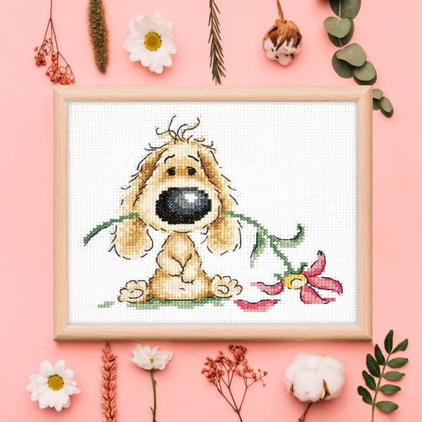 Broderisett Magic Needle "Valp og blomst" 15x12 cm