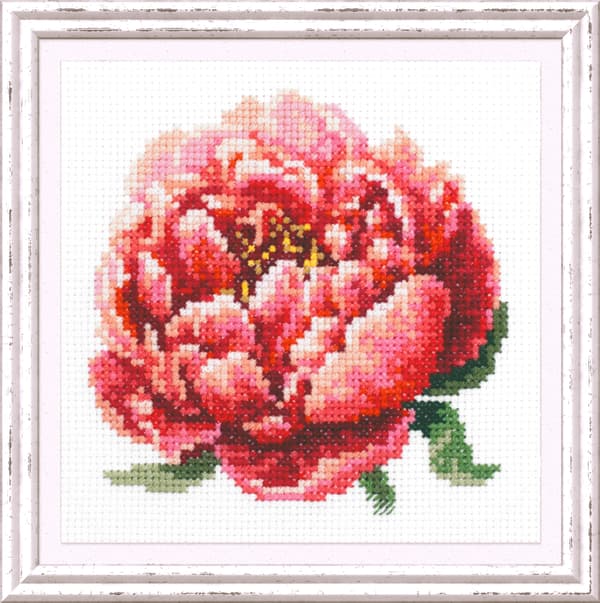 Broderikit Magic Needle "Rød pion" 11x11 cm