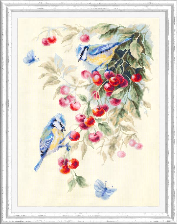 Broderikit Magic Needle "Blåmes och körsbär" 25x35 cm