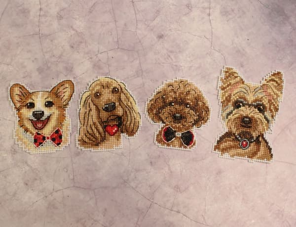 Broderikit plastic canvas MP Studia "Hundar" 7x7 cm