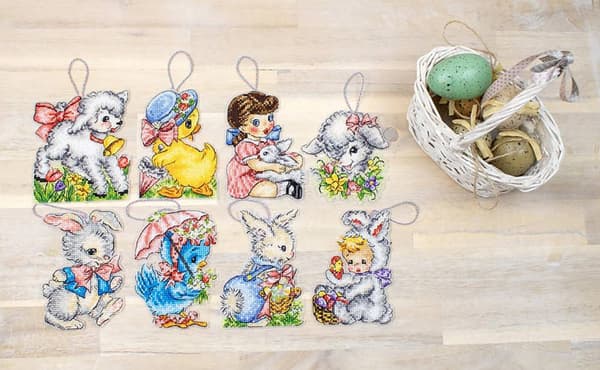 Broderikit LetiStitch L8032 - "Påskepynt 8 stk." 8x11 cm