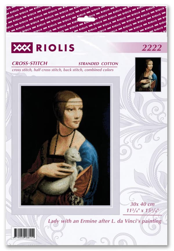 Broderikit med korssting - Riolis "Dame med hermelin efter da Vinci" 30x40 cm