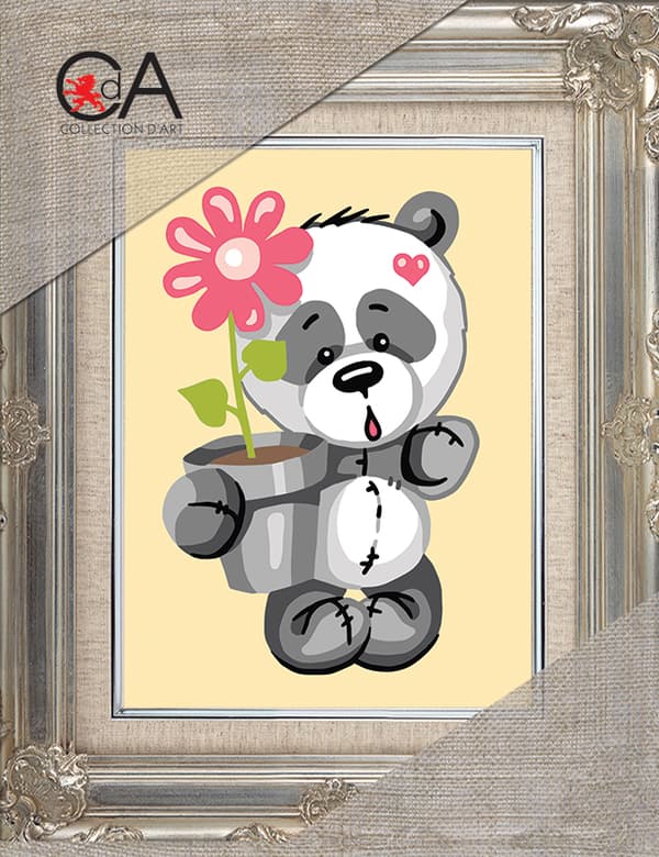 Påtegnet broderisett Collection D`Art "Forelsket panda" 14x18 cm
