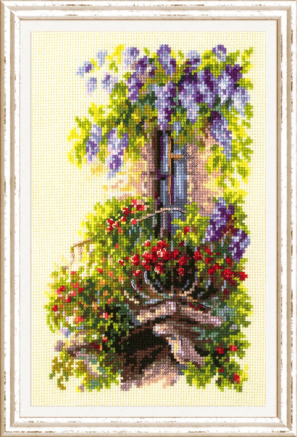 Broderikit Magic Needle "Blommande balkong" 15x23 cm