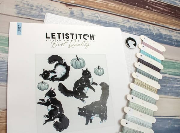 Broderikit LetiStitch L8817 - "Katstjernebillede" 28x27 cm