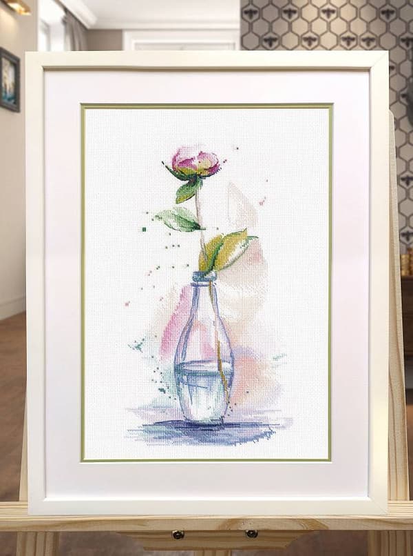 Broderikit Oven "Elegant pæon" 16x29 cm