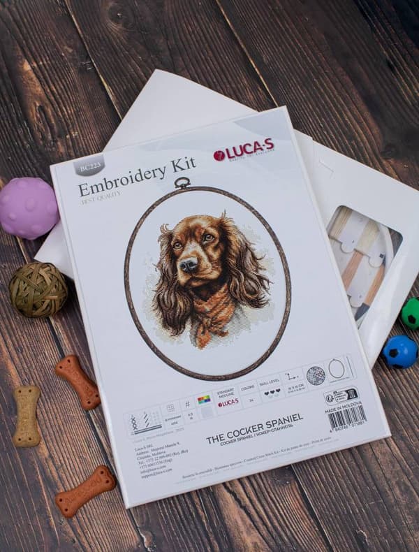 Broderikit med sybåge Luca-S "Cocker spaniel" 16x16 cm