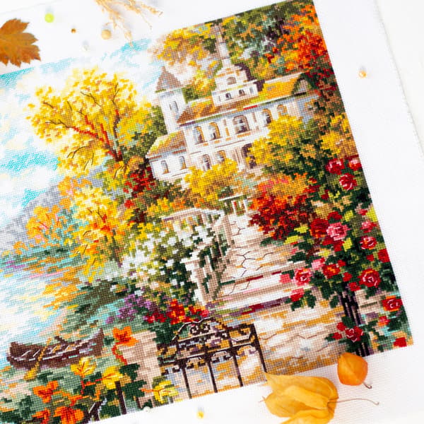 Broderikit Magic Needle "Hus ved floden" 40x31 cm
