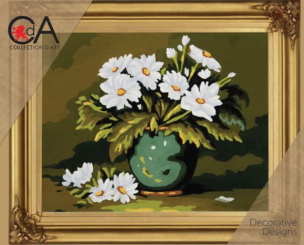 Påtrykt broderikit Collection D`Art "Hvide blomster" 22x30 cm