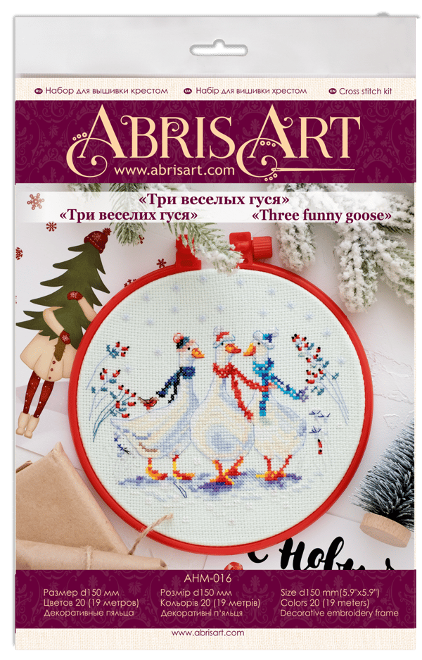 Broderikit Abris Art "Tre søde gæs" 15x15 cm