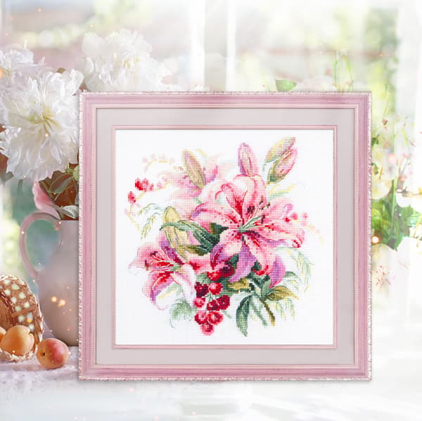 Broderikit Magic Needle "Rosa liljer" 18x18 cm