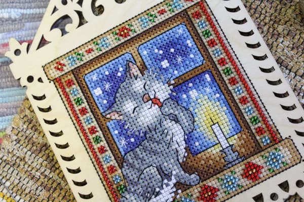 Broderikit med korssting på træ MP Studia "Vinteraften" 14x19 cm