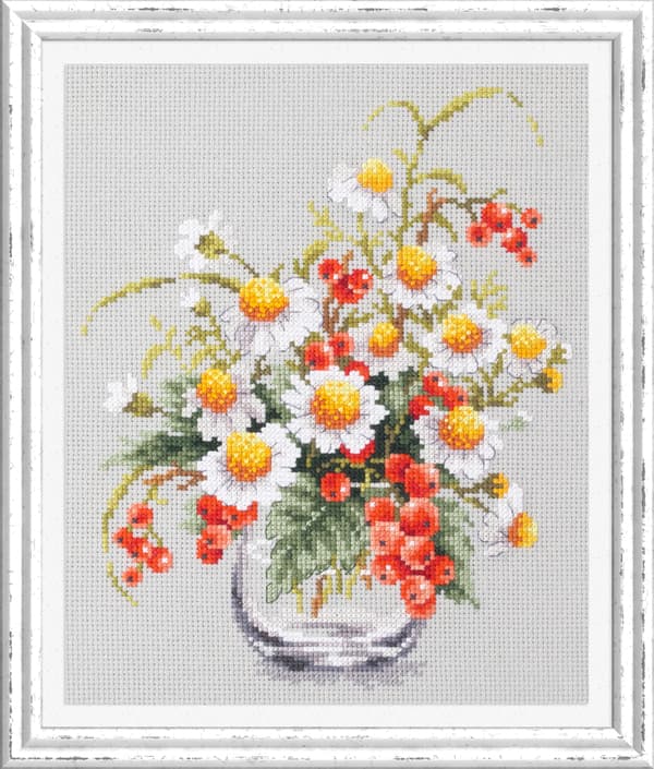 Broderikit Magic Needle "Kamille og røde ribs" 18x23 cm