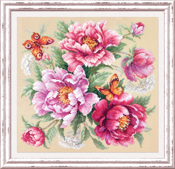 Broderikit Magic Needle "Blomstermagi. Pæoner" 30x30 cm