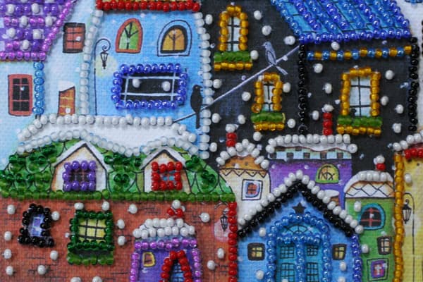 Perlebroderi Abris Art "Glitrende hus" 15x15 cm