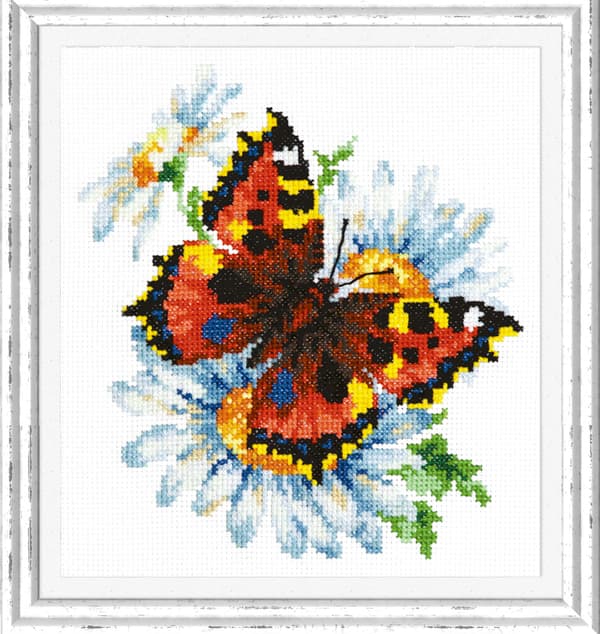 Broderikit Magic Needle "Sommerfugl og margueritter" 17x18 cm