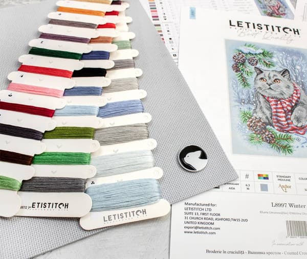 Broderikit LetiStitch L8997 - "Vinterkat" 19x28 cm