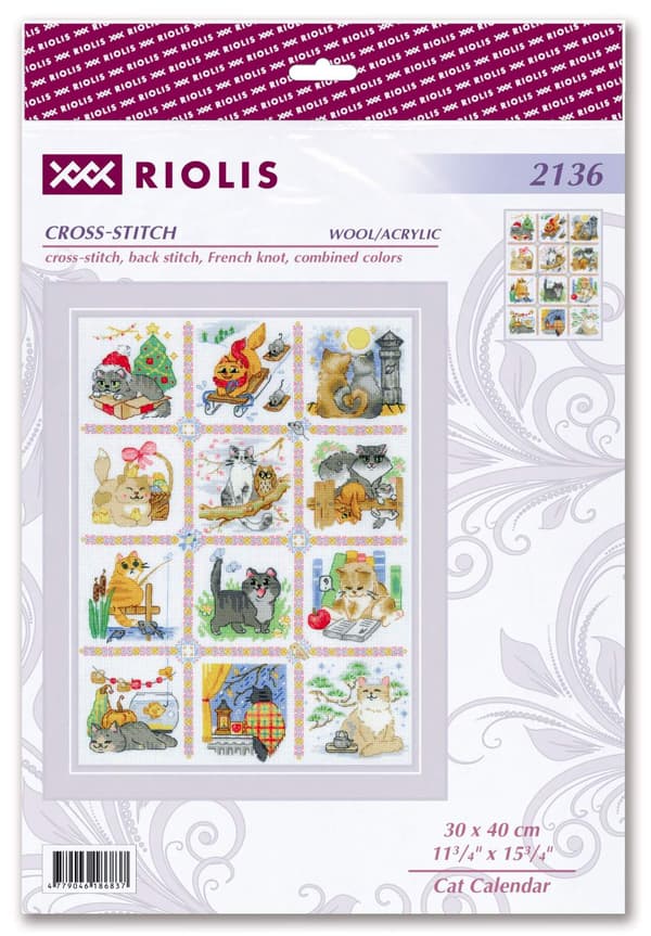Broderikit Riolis "Kattekalender" 30x40 cm