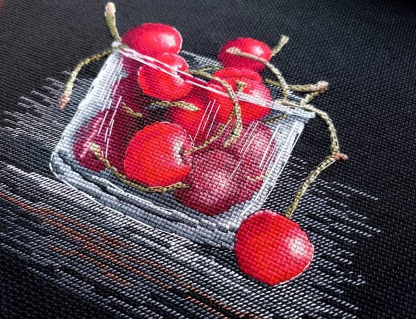 Broderikit Oven "Kirsebær" 19x17 cm