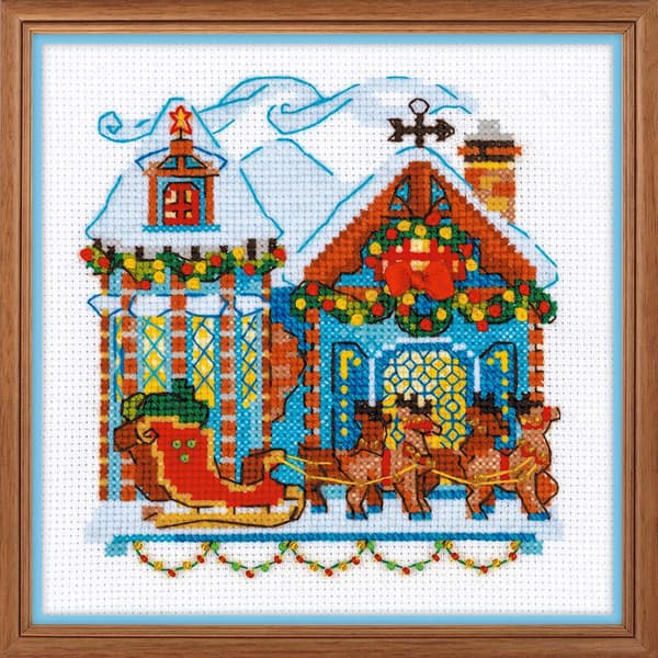 Broderikit Riolis "Stuga med släde" 15x15 cm
