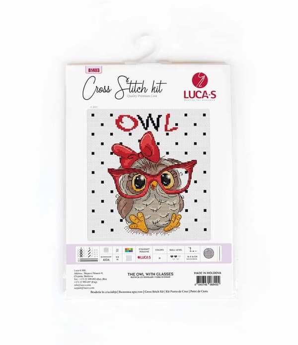 Broderikit Luca-S B1403 - "Ugle med briller" 16x16 cm