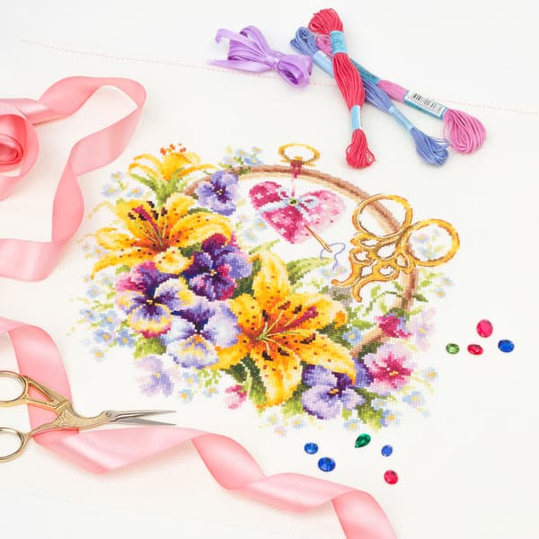 Broderikit Magic Needle "Liljer til broderidamer" 25x25 cm