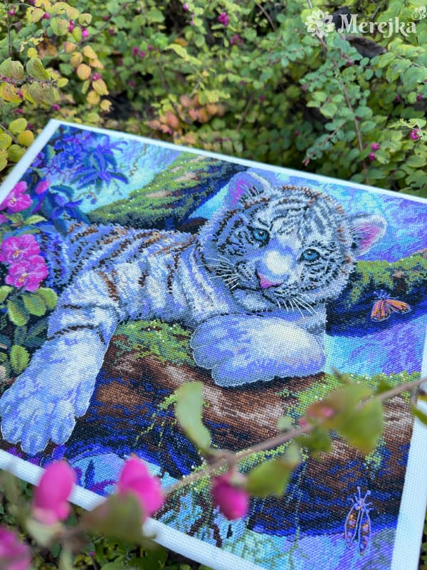 Broderikit Merejka K-260 - "Hvid tiger" 37x29 cm