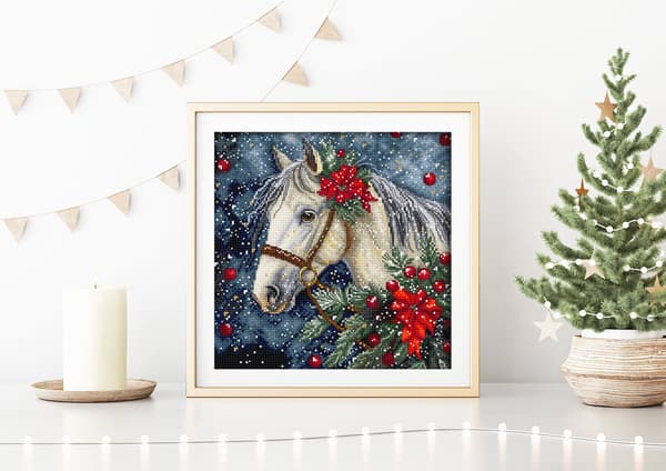 Broderikit LetiStitch L9955 - "Vinterhest" 20x20 cm
