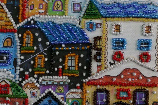 Perlebroderi Abris Art "Glitrende hus" 15x15 cm