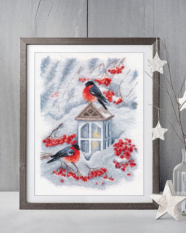 Broderikit Oven "Sne falder..." 19x27 cm