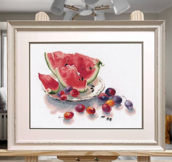 Broderikit Oven "Stilleben med vandmelon" 26x21 cm