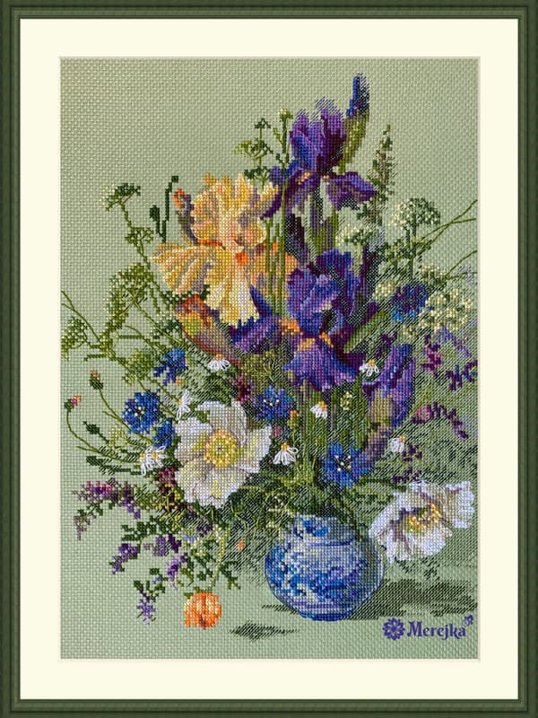 Broderikit Merejka K-249 - "Irisar och vilda blommor" 25x35 cm