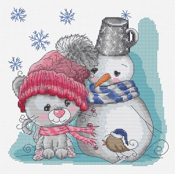 Broderikit Luca-S B1199 - "Katten & vänner" 19x18 cm