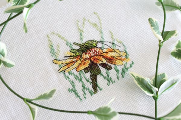 Broderikit MP Studia "Græshoppe på rød solhat" 10x14 cm